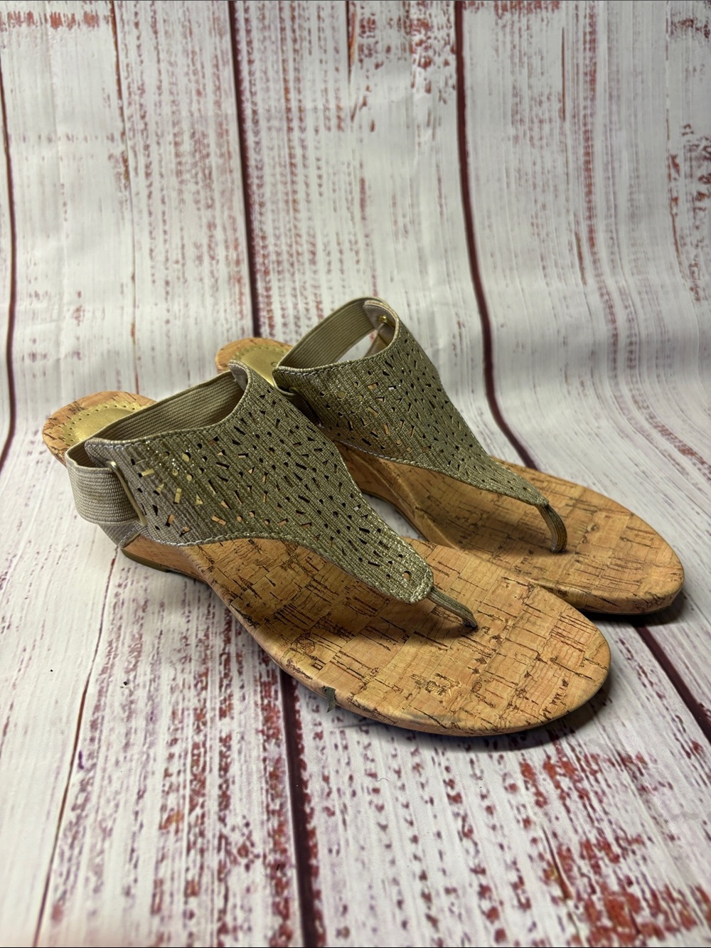 croft & barrow Olive Metallic Cork Thong Sandals